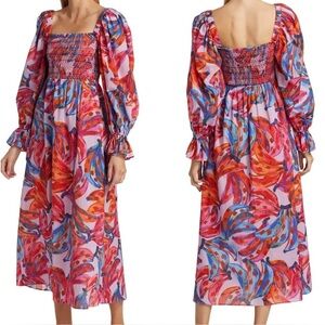 Farm Rio Colored Bananas Smocked Maxi Dress $245 Size Medium smocked